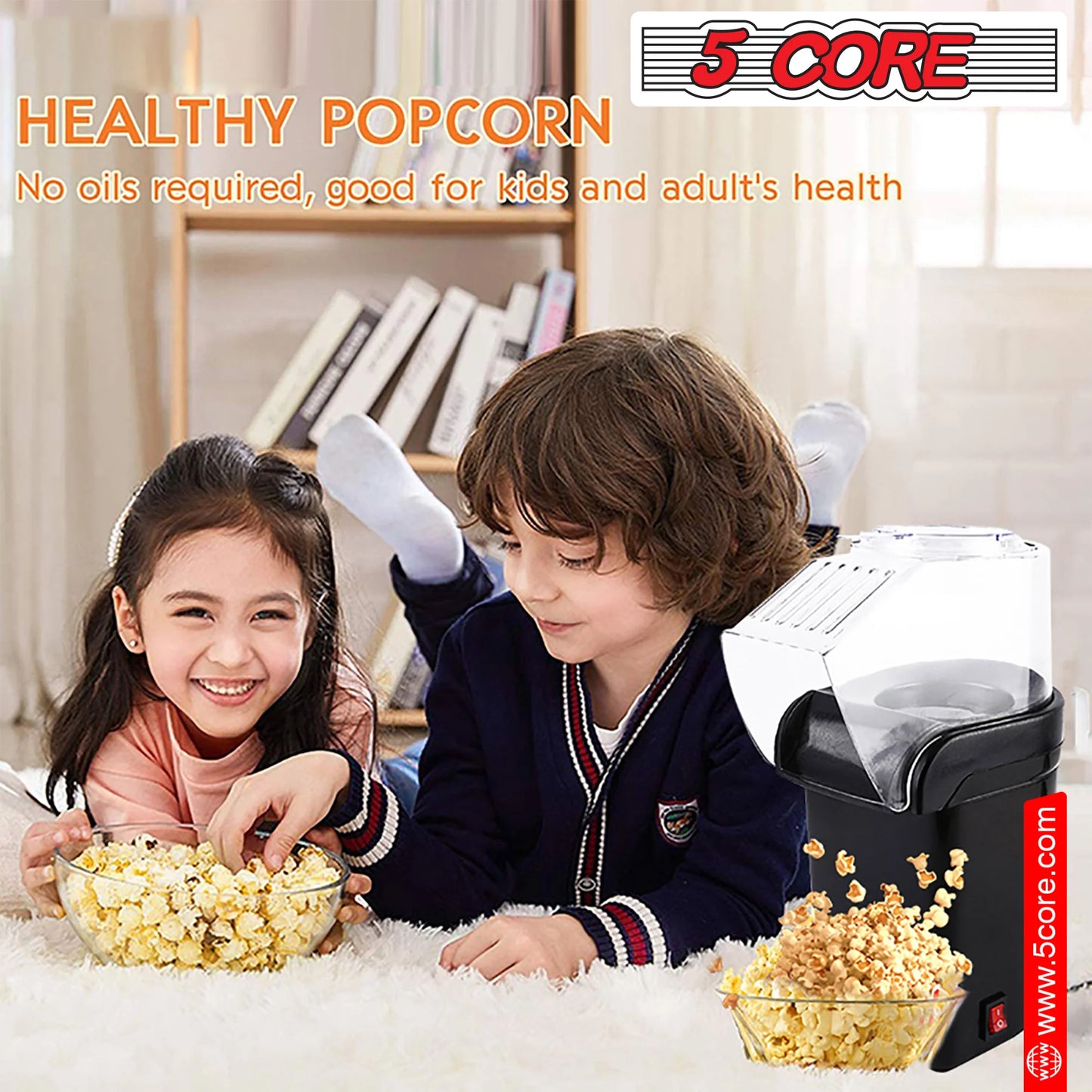 6-Cup Portable Electric Hot Air Popcorn Maker - Effortlessly Make Healthy Snacks