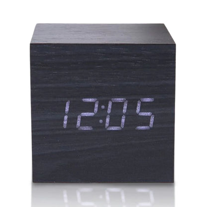 Sleek Minimalist Wooden Desk Clock with Alarms and Temperature Display