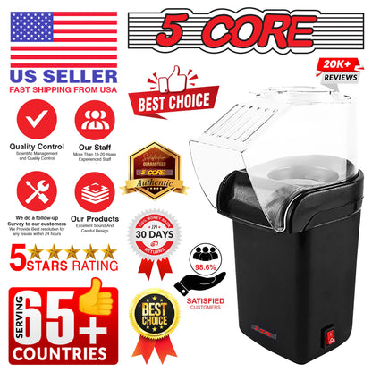 6-Cup Portable Electric Hot Air Popcorn Maker - Effortlessly Make Healthy Snacks