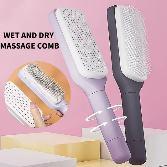 Fine Air Cushion Rotating Massage Comb with Effortless One-Click Cleaning - Anti-Static Hair Care Tool Designed for Women
